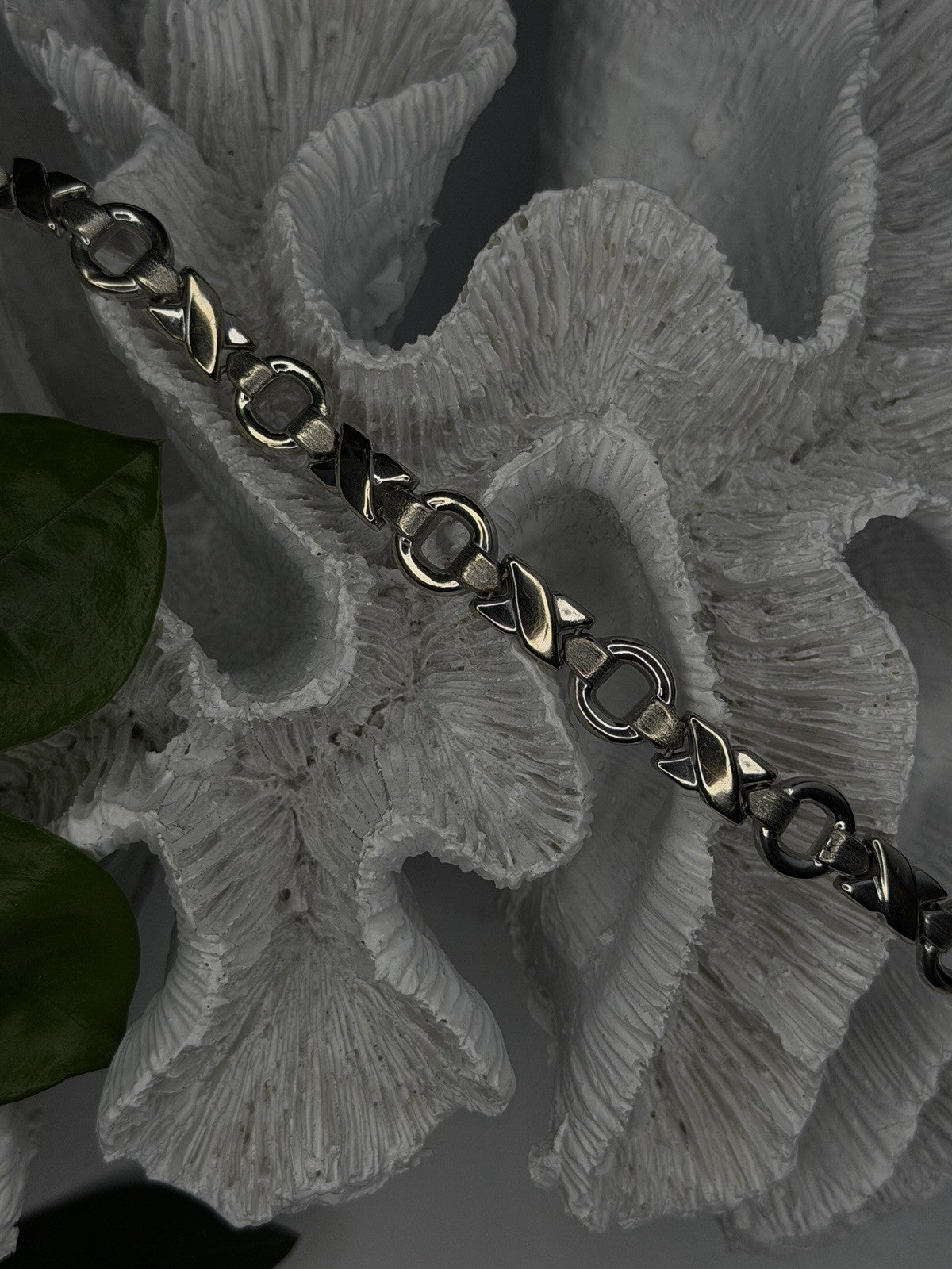 Vintage Design X-shaped & Circular Links 925 Sterling Silver Bracelet 7.5