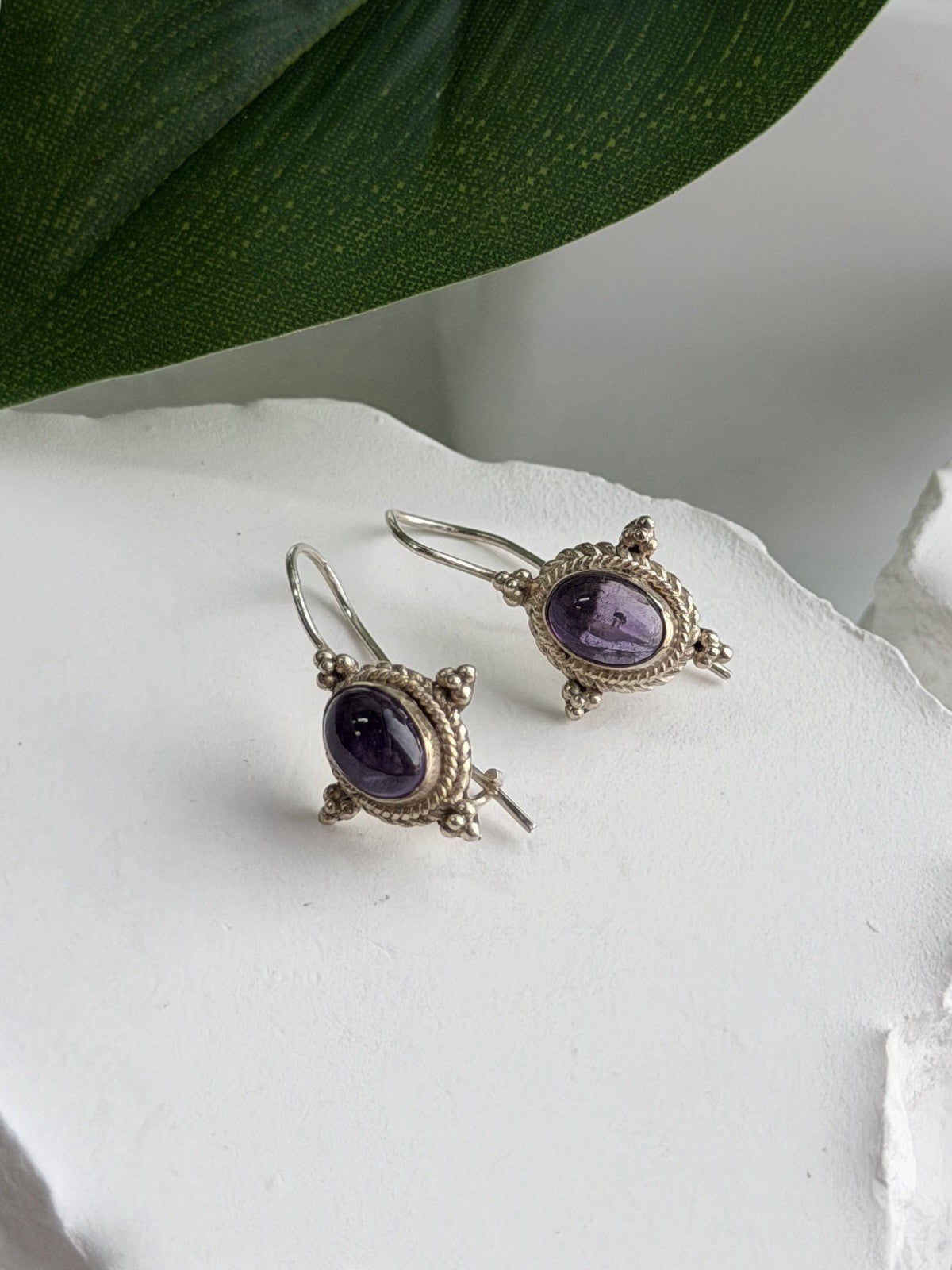 Vintage 925 Sterling Silver Amethyst Earrings
