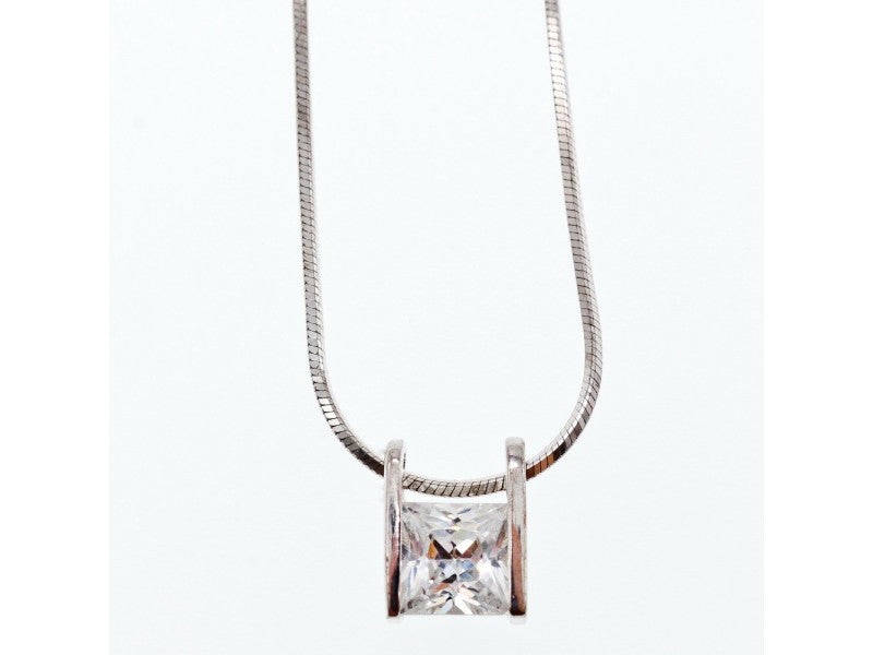 925 Sterling Silver CZ Chain With Pendant Italy