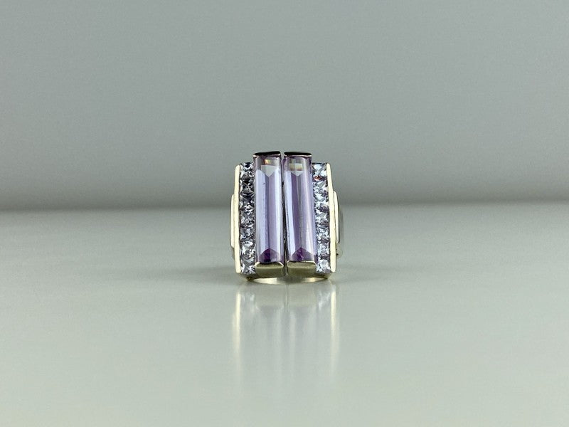 925 Sterling Silver Iolite & CZ Ring Size 7