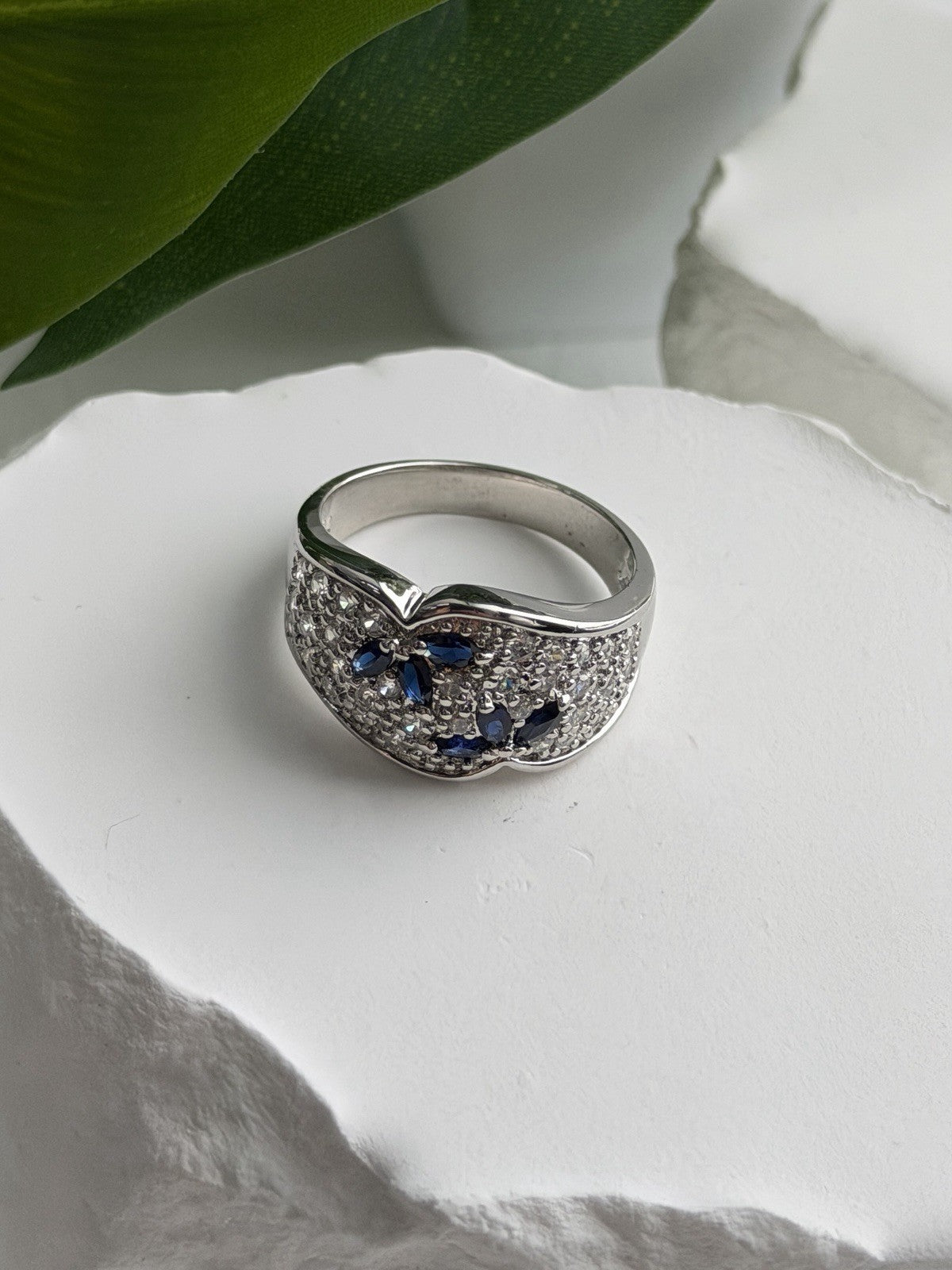 925 Sterling Silver Sapphire & Beryl Ring Size 10