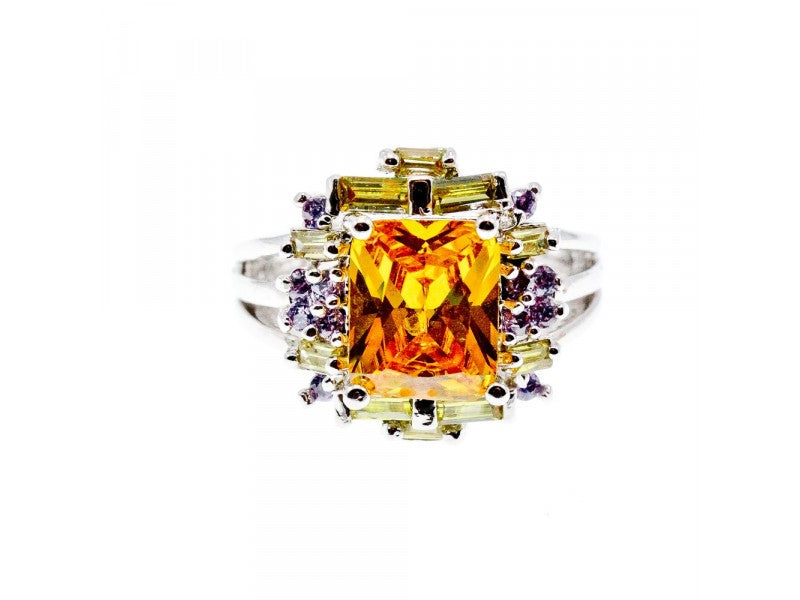 925 Sterling Silver Yellow & Purple CZ Ring Size 7