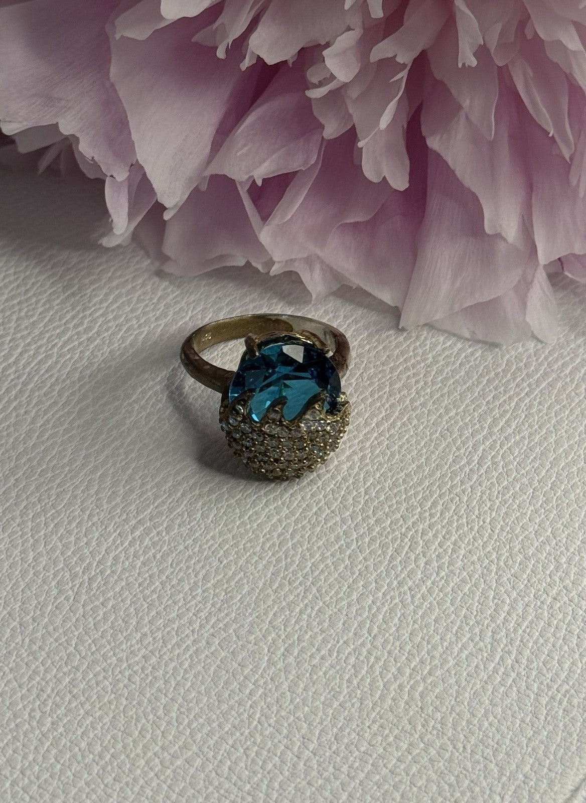 925 Sterling Silver Blue Crystal & CZ Ring Size 8