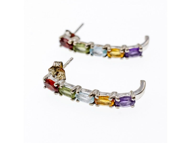 925 Sterling Silver Multi Gemstones Earrings