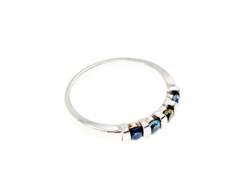 925 Sterling Silver Topaz, Peridot & Spinel Ring Size 9