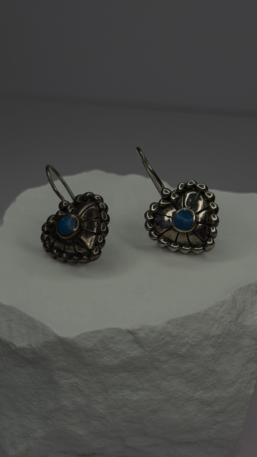 Vintage 925 Sterling Silver Blue Turquoise Heart Earrings