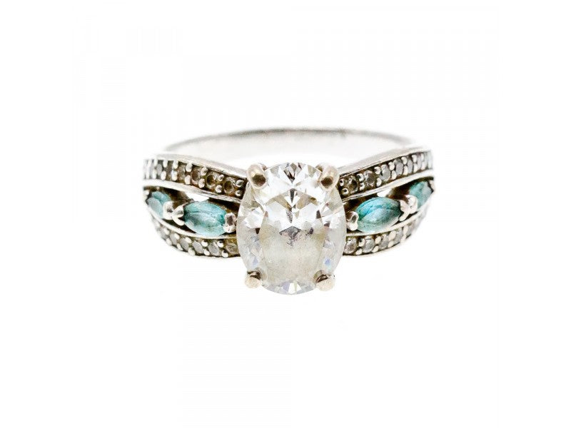925 Sterling Silver White Beryl & Topaz Ring Size 11.75