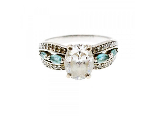 925 Sterling Silver White Beryl & Topaz Ring Size 11.75