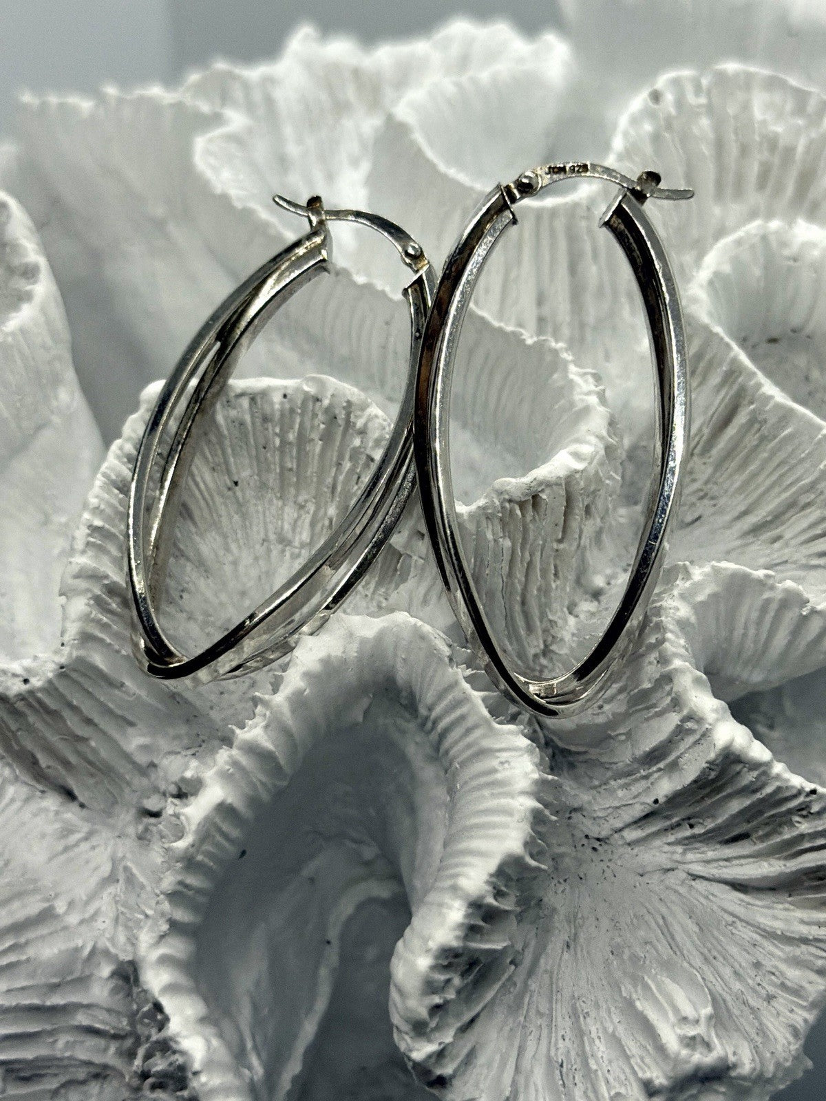 925 Sterling Silver Triple Twist Oval Hoop Earrings