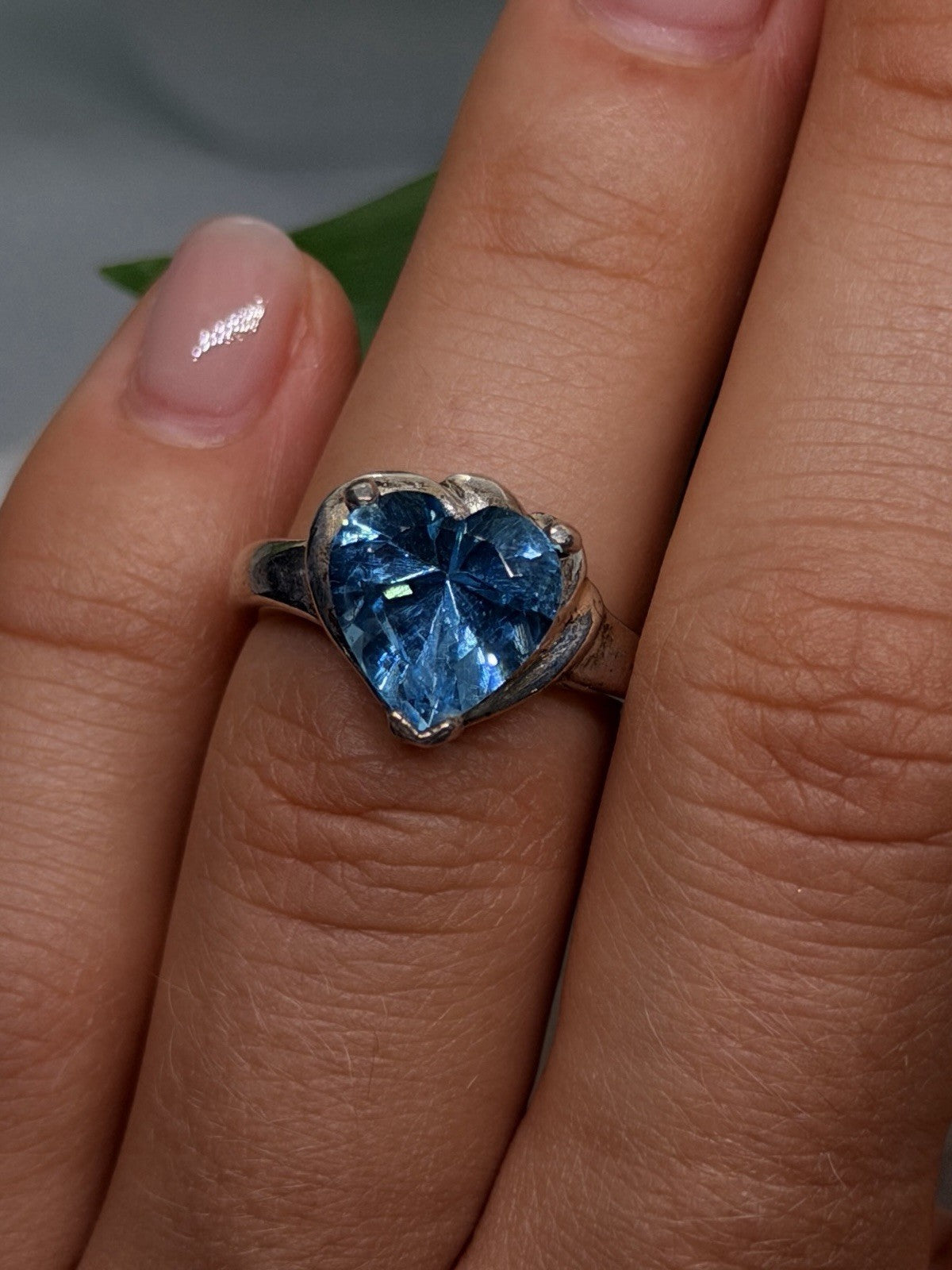 925 Sterling Silver Blue Topaz Heart Ring 6