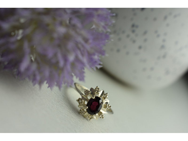 925 Sterling Silver Rubellite & CZ Ring Size 11