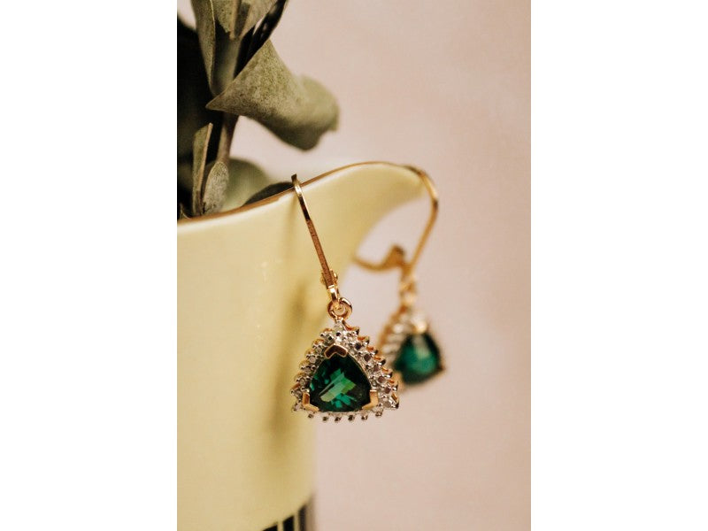 925 Sterling Silver Gold Plated Emerald Earrings