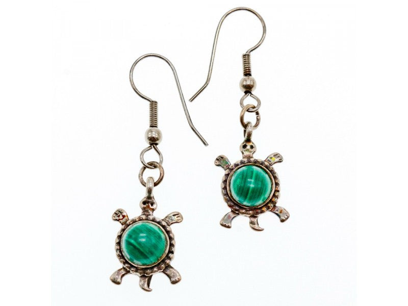 925 Sterling Silver Malachite "Turtles" Earrings