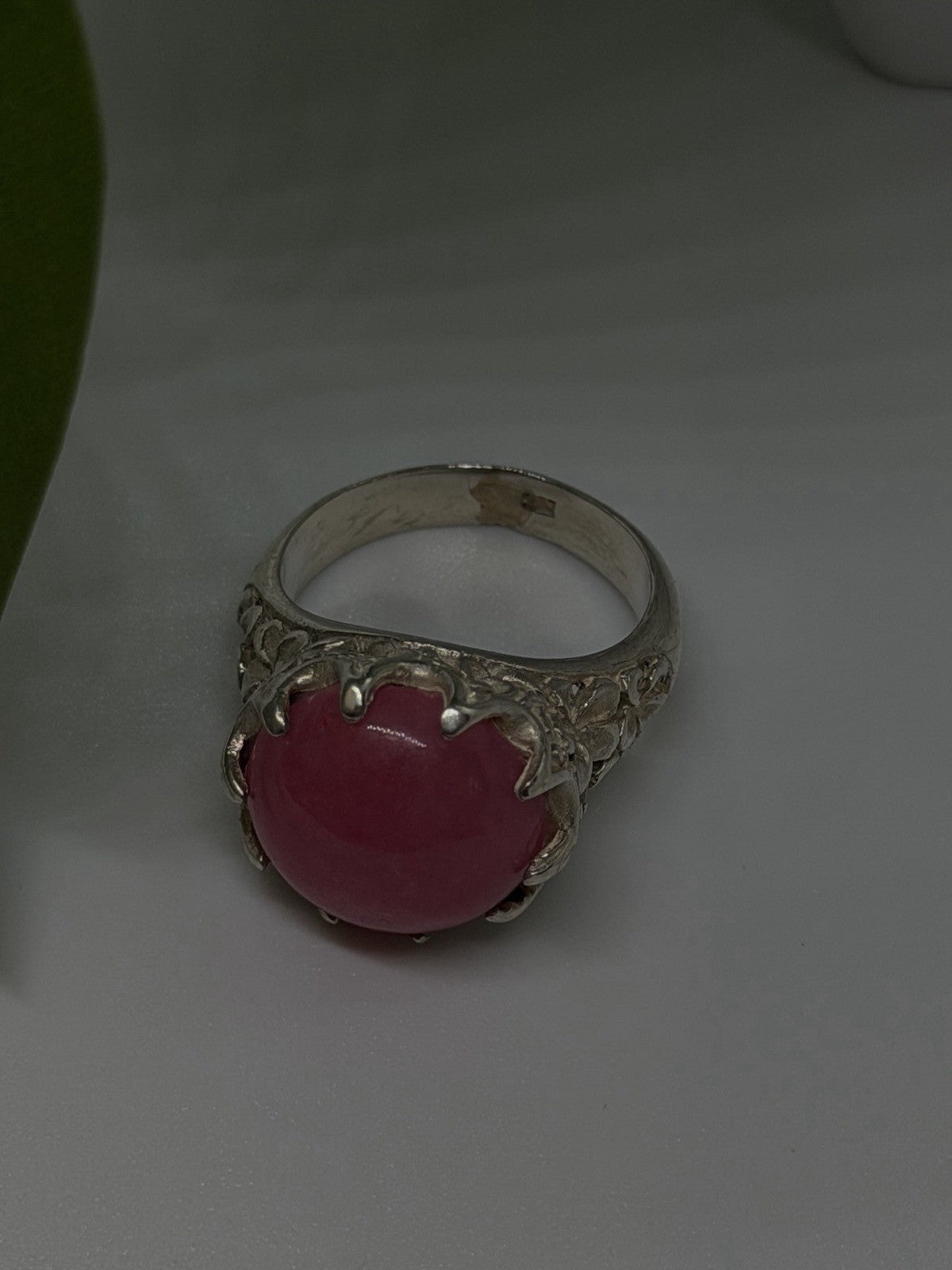 925 Sterling Silver Pink Agate Flower Ring Size 7.5