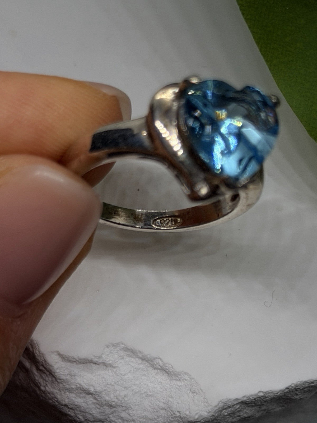 925 Sterling Silver Blue Topaz Heart Ring 6