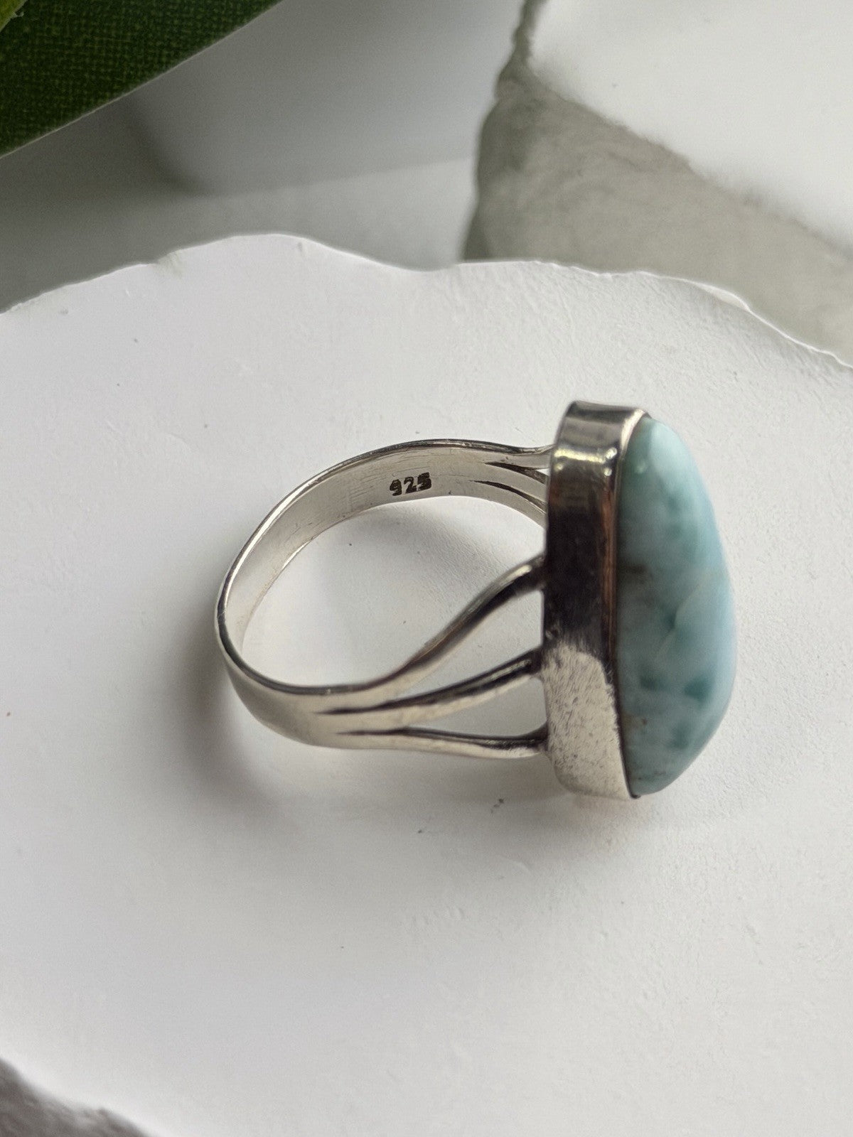 925 Sterling Silver Larimar Ring Size 8.5