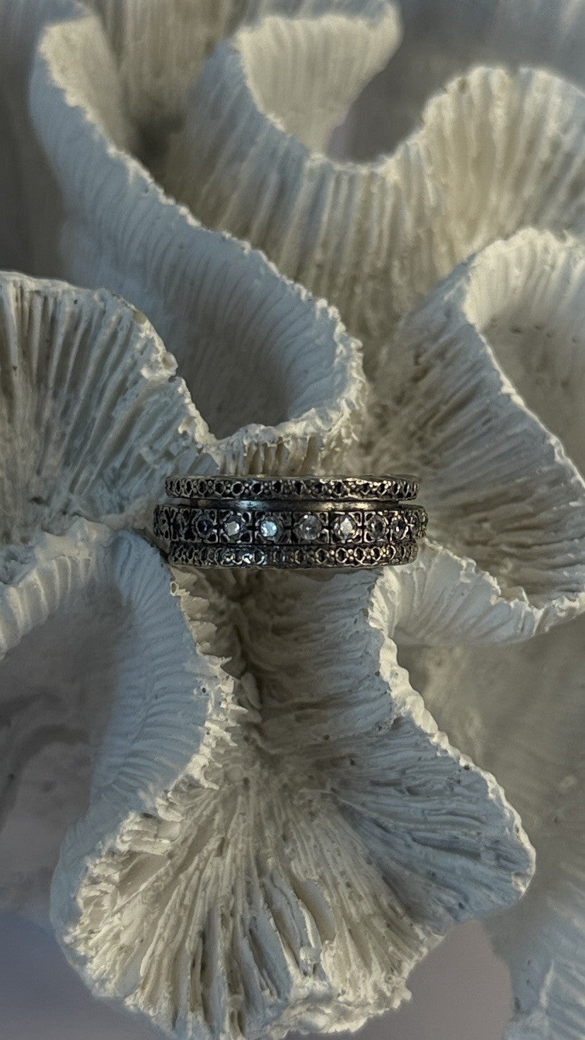 Spinner 925 Sterling Silver White Colorless Topaz Ring Size 7