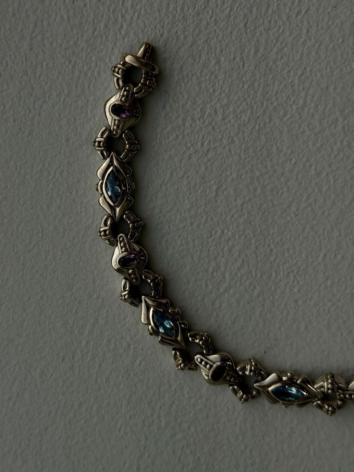 Vintage 925 Sterling Silver Topaz & Amethyst Bracelet 7