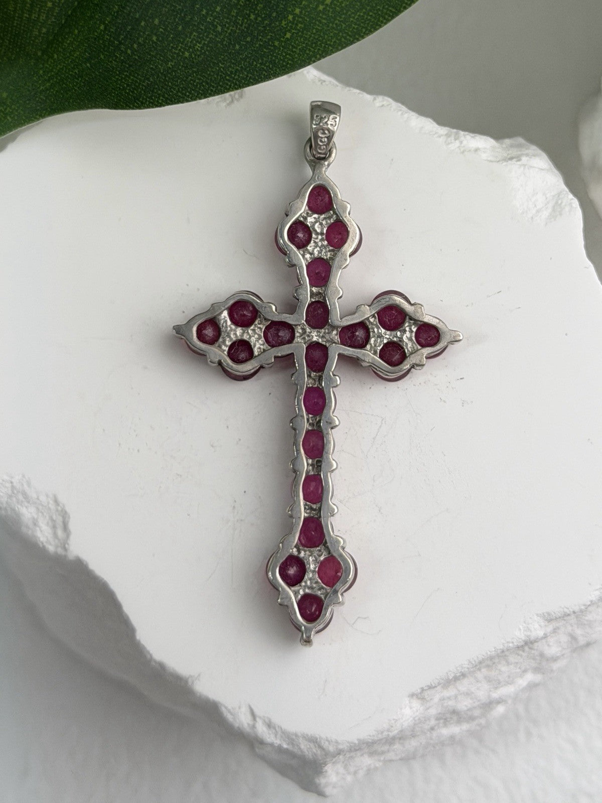 925 Sterling Silver Ruby Pendant Cross