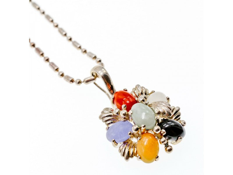 925 Sterling Silver Multi Gemstones Chain With Pendant