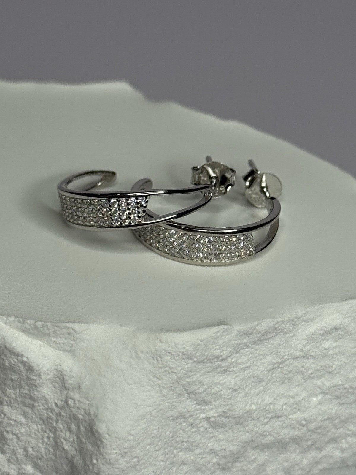 925 Sterling Silver Elegant CZ Earrings Length 0.76