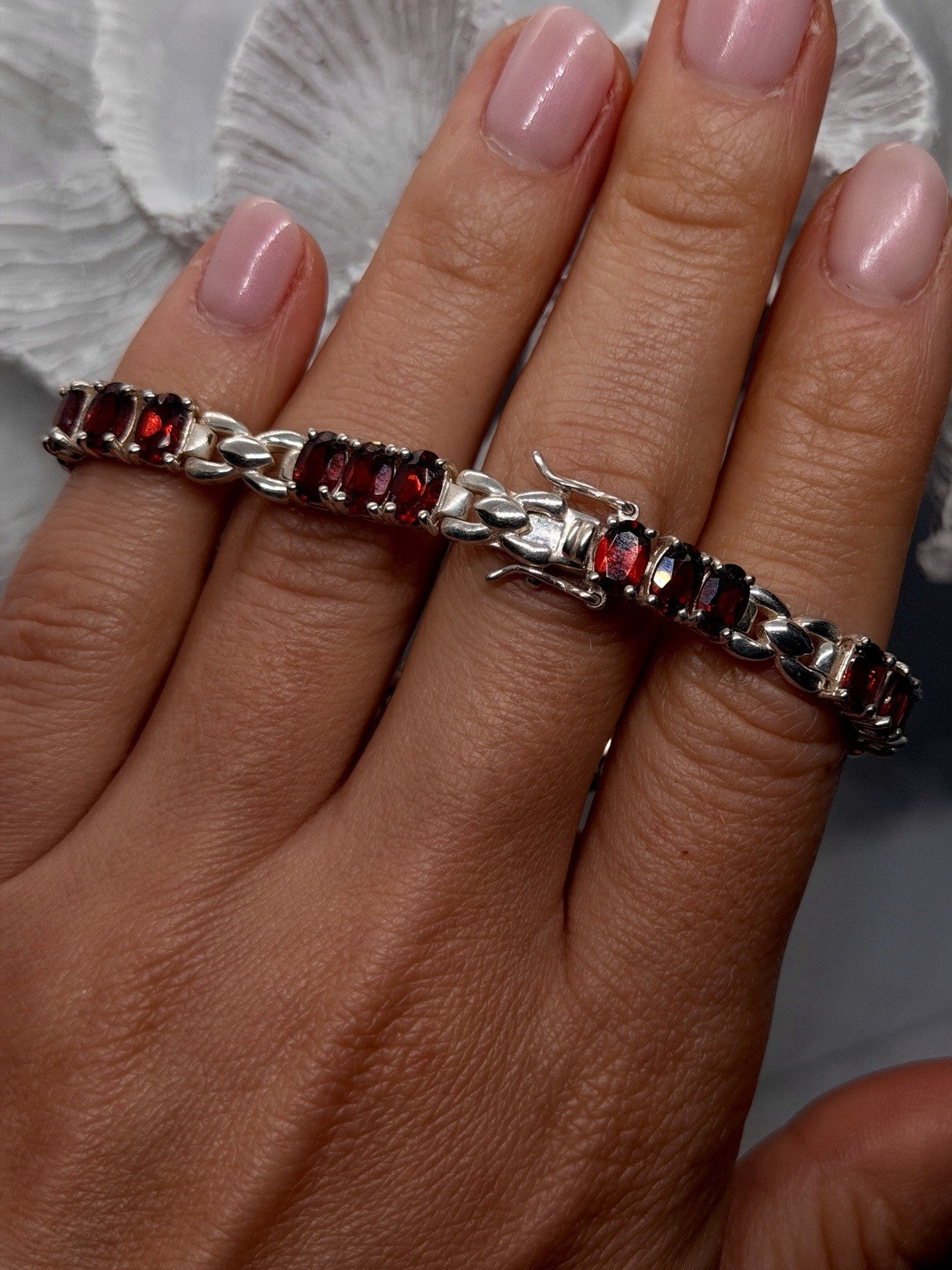 Beautiful 925 Sterling Silver Red Garnet Bracelet