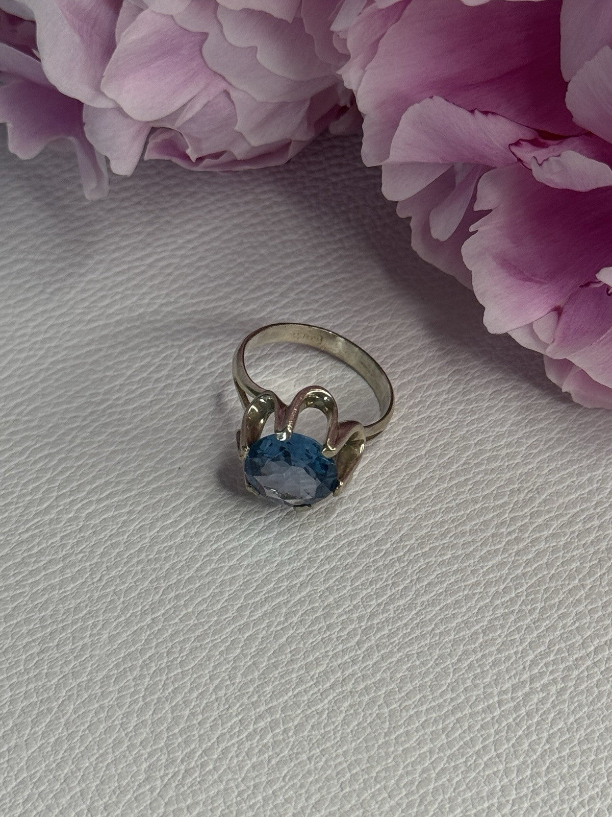 925 Sterling Silver Aquamarine Flower Ring Size 6