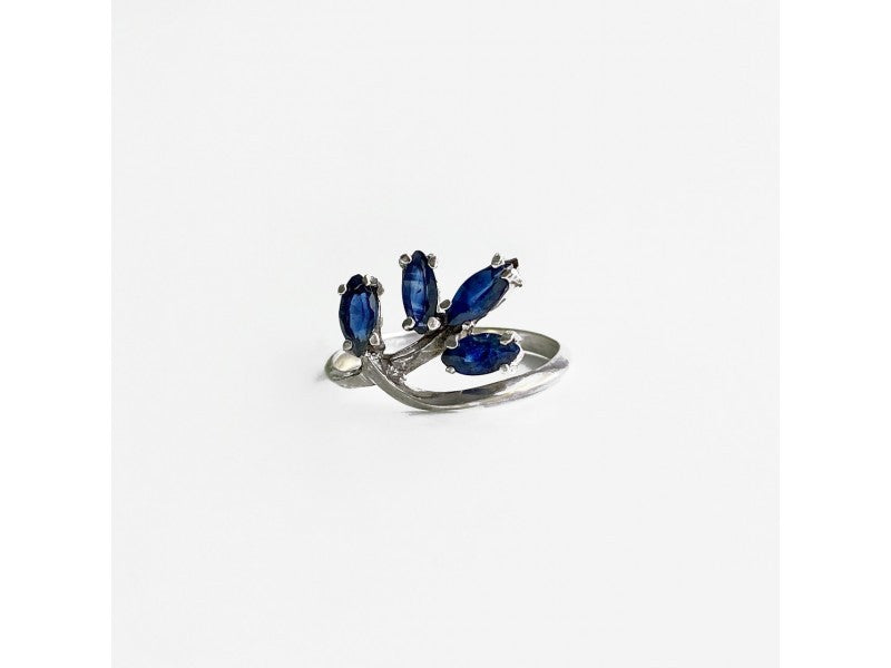 925 Sterling Silver Sapphires Ring Size 6.5