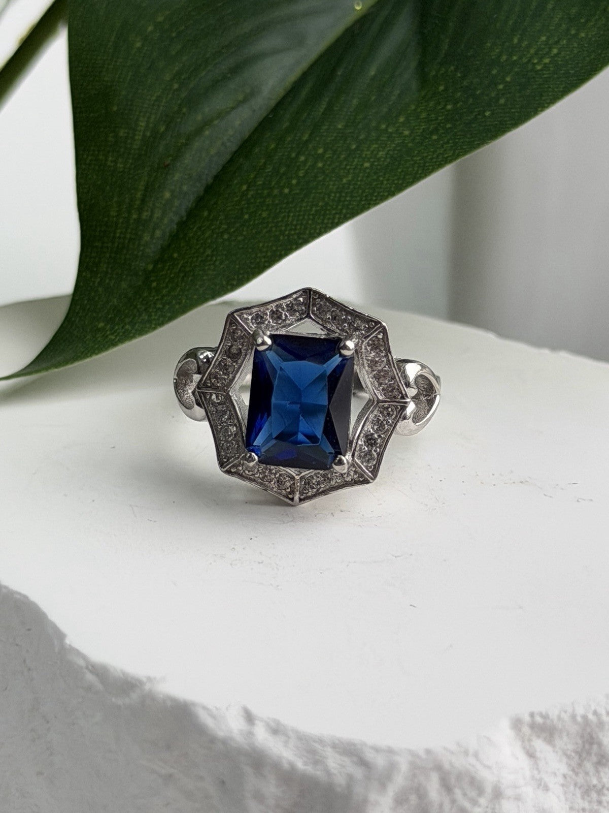 925 Sterling Silver Sapphire & Beryl Ring Size 5.5