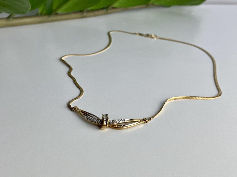 925 Sterling Silver Gold Plated White Spinel Necklace 17.7 in