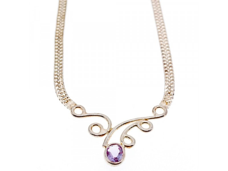 925 Sterling Silver Amethyst  Necklace Italy