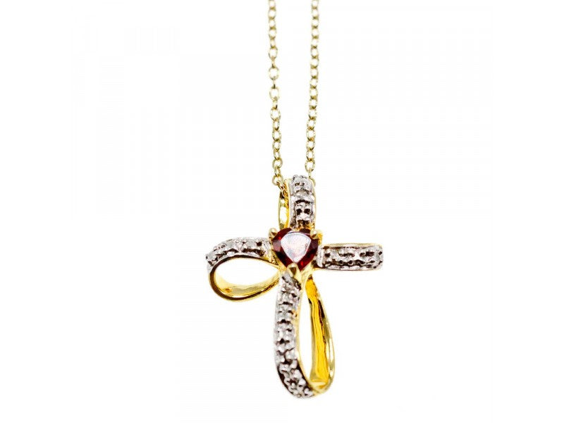 925 Sterling Silver Gold Plated "Garnet Heart" Chain with Pendant Italy
