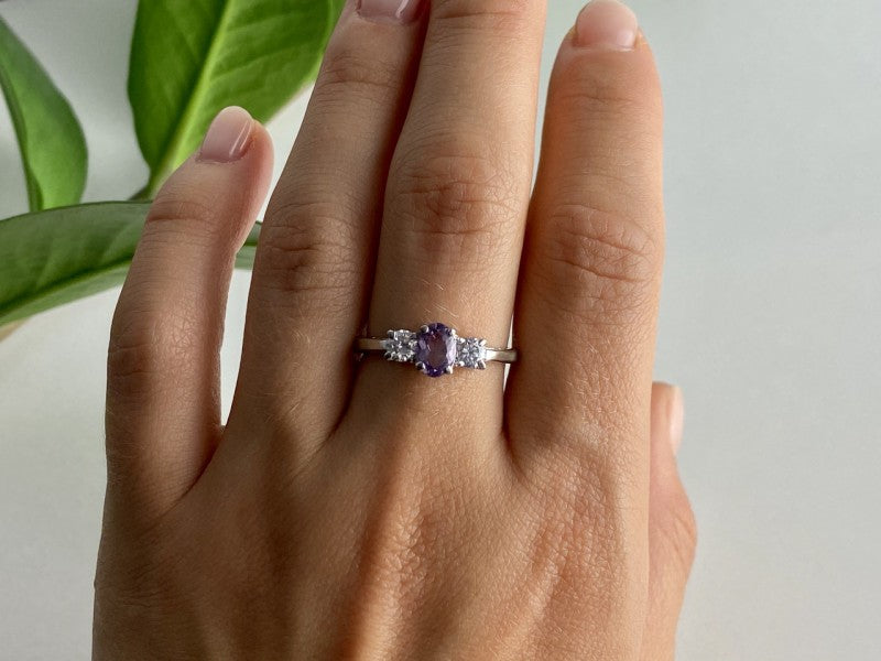 925 Sterling Silver Iolite & CZ Ring Size 9.5