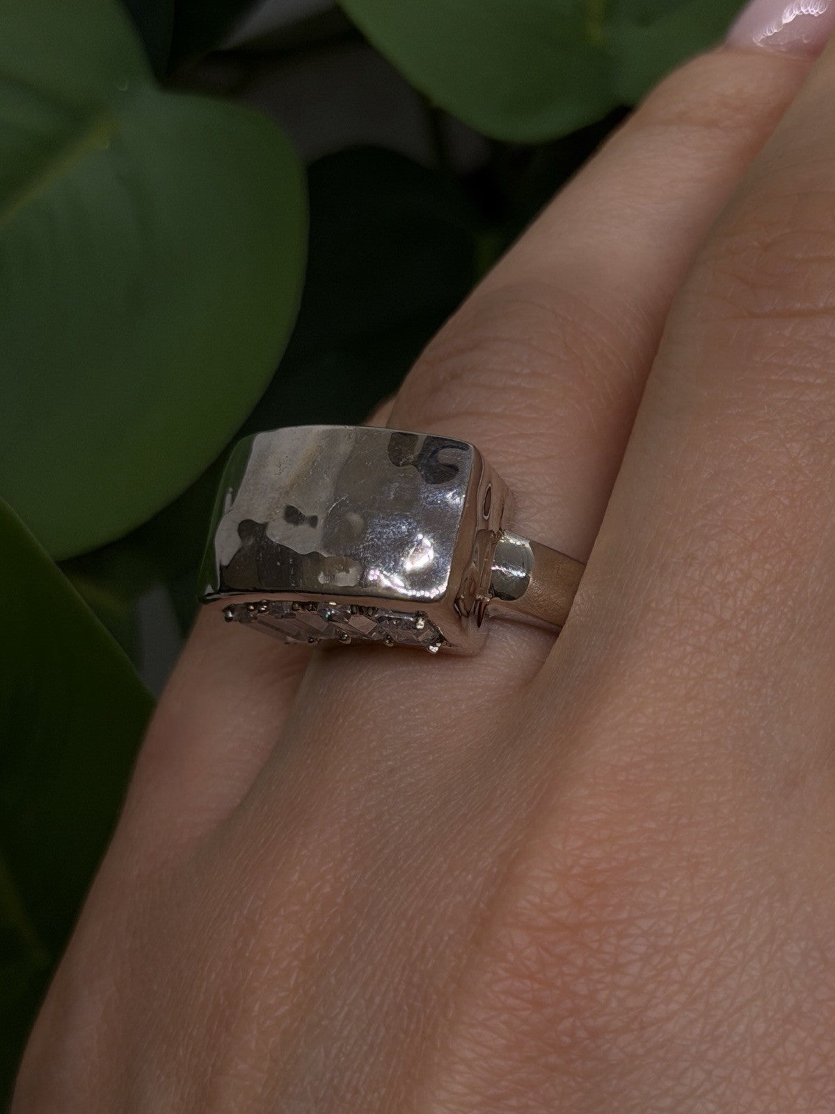 Unique Design 925 Sterling Silver White Colorless Spinel Ring Size 7