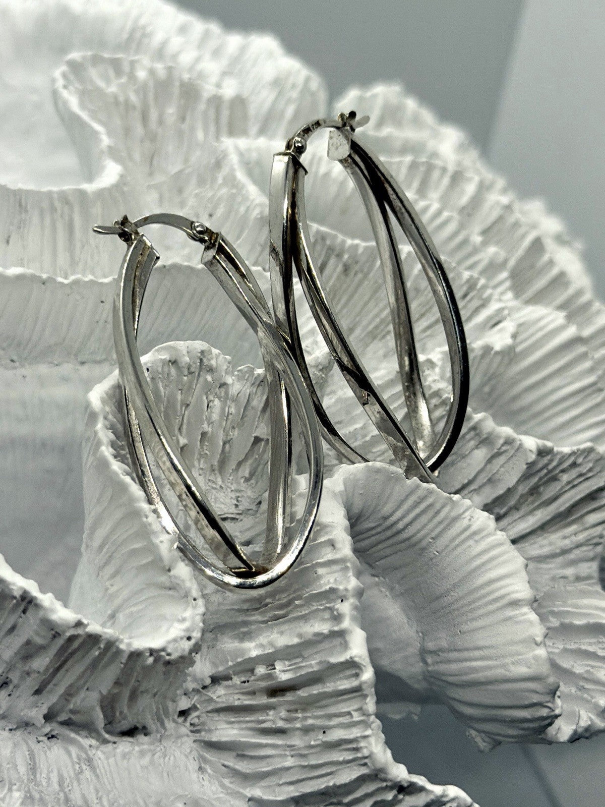 925 Sterling Silver Triple Twist Oval Hoop Earrings
