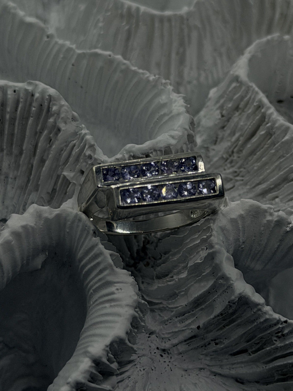 Channel Set Violet Iolite 925 Sterling Silver Ring Size 7
