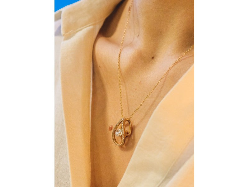 925 Sterling Silver Gold Plated CZ Chain With Pendant Italy