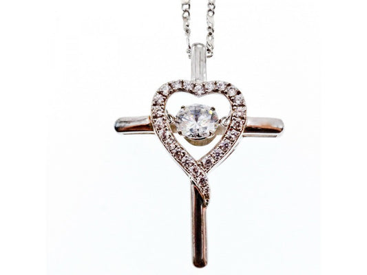 925 Sterling Silver CZ "Heart" Pendant-Cross Japan