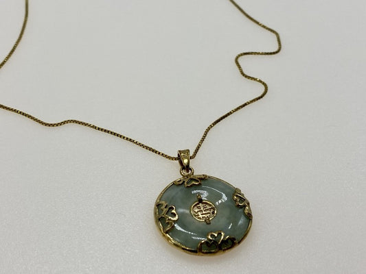925 Sterling Silver Gold Plated Nephrite Chain With Pendant Italy