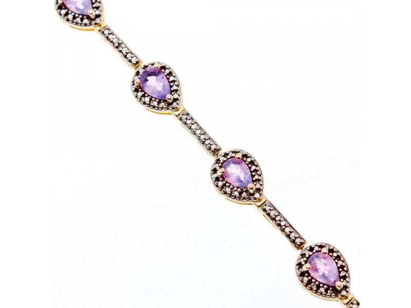 925 Sterling Silver Gold Plated Amethyst Bracelet Size 7.5 IN