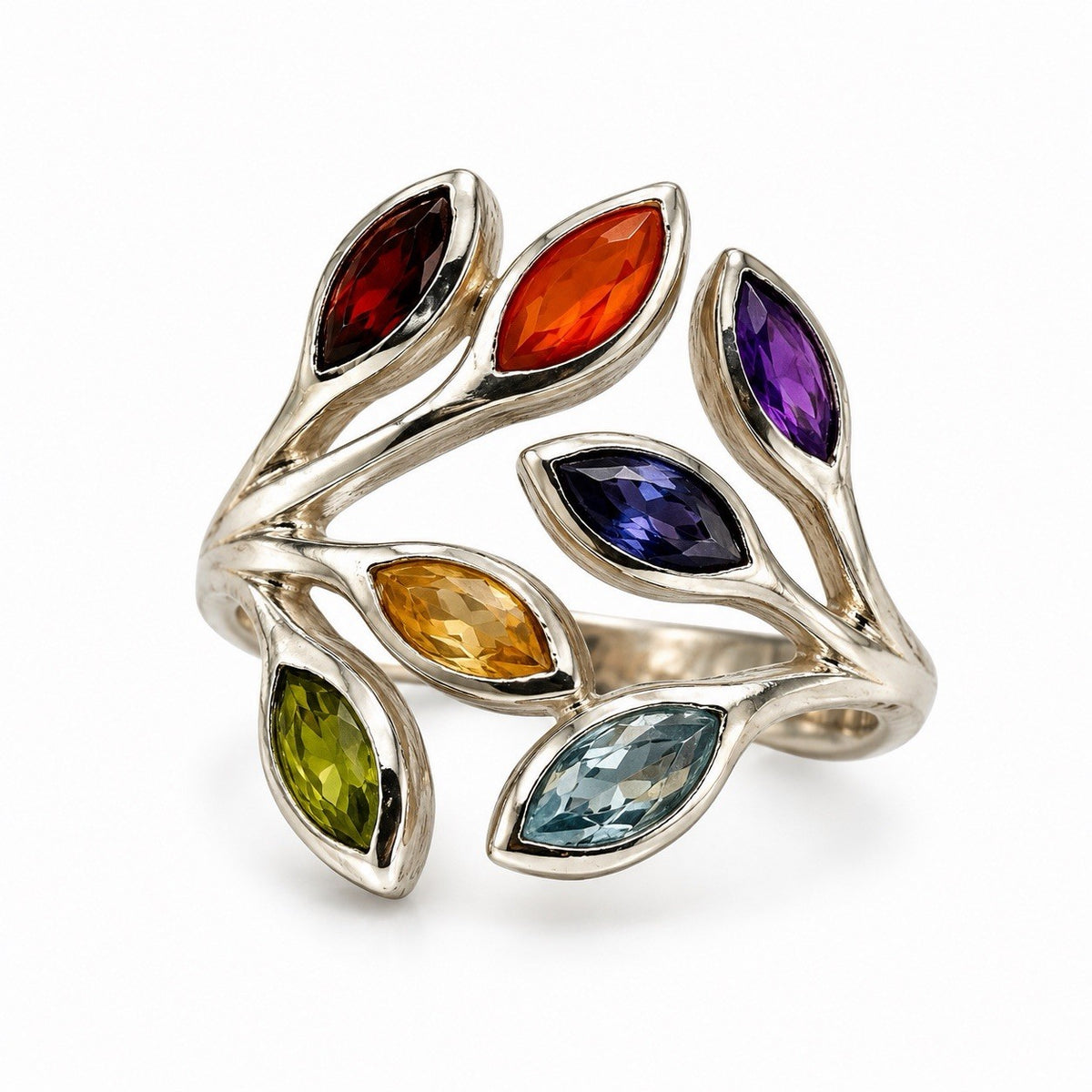 Adjustable 925 Sterling Silver Multi Color Ring Floral Design