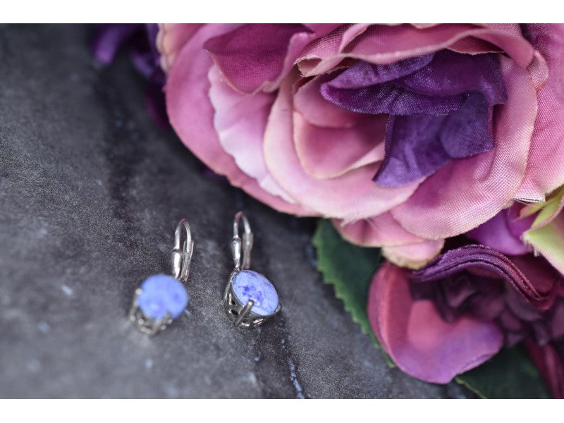 925 Sterling Silver Purple Agate Earrings