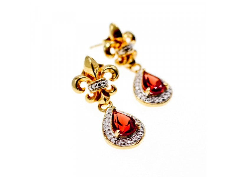 925 Sterling Silver Gold Plated Garnet Earrings