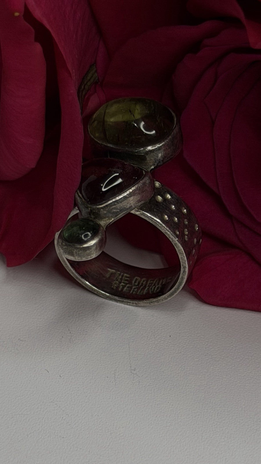 Carol Felley Vintage 925 Sterling Silver Peridot & Tourmaline Ring Size 6.5