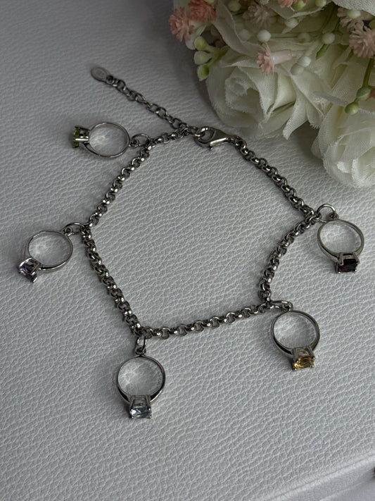 925 Sterling Silver Bracelet Multicolor Gemstones Length 8, 9 Inch