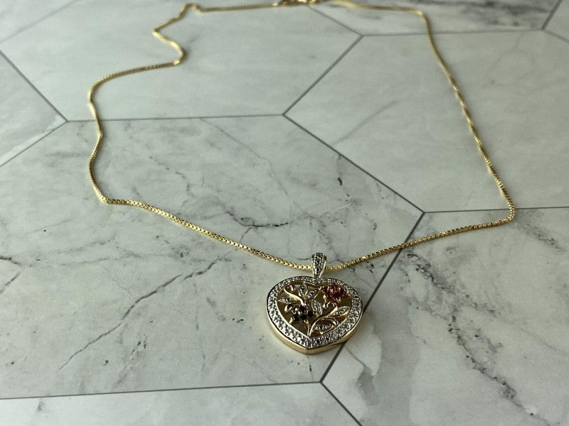 925 Sterling Silver Gold Plated Rubies & Sapphires Chain With Pendant Italy