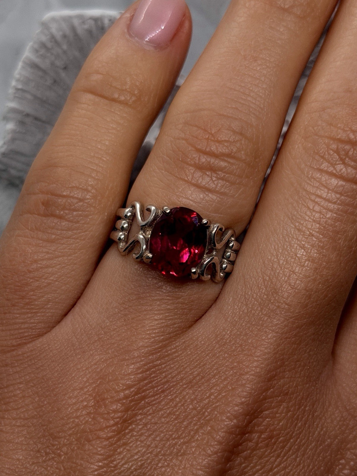 Vintage 925 Sterling Silver Ring Deep Pink Topaz Size 6