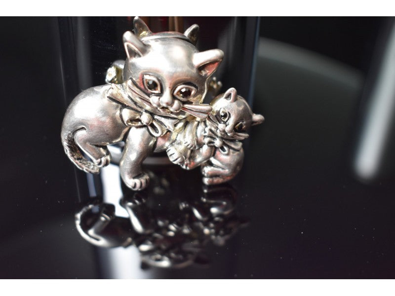 Vintage 925 Sterling Silver "Cats" Brooch