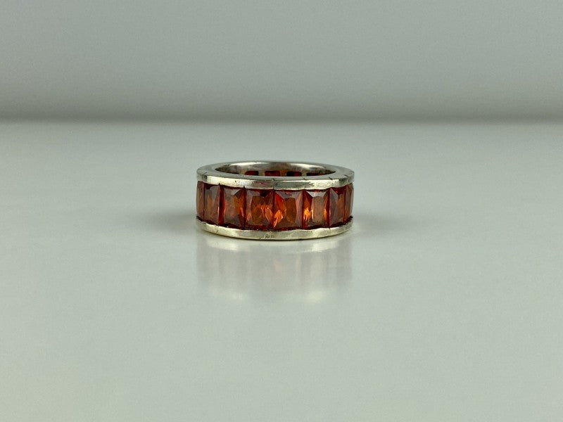 925 Sterling Silver Orange CZ Ring Size 8