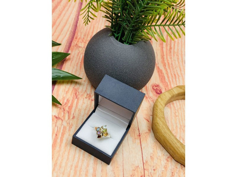 925 Sterling Silver Multi Gemstones Ring Size 9